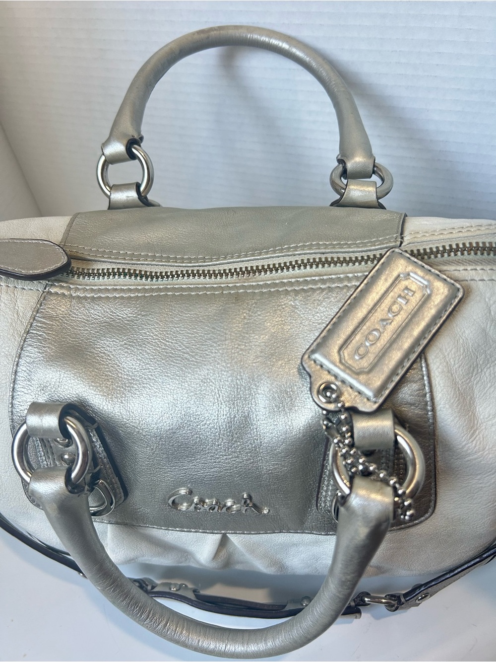 COACH Convertible Shoulder Satchel Hobo Bag Silver And Ivory F15445 Y2K Luxe Bag - Picture 12 of 16